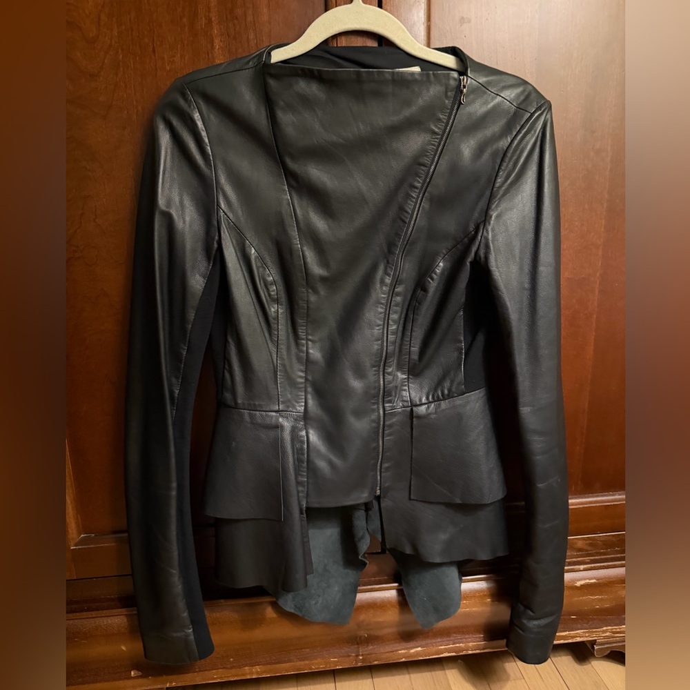 Willow Black Leather Double Zip-Front Peplum Jacket